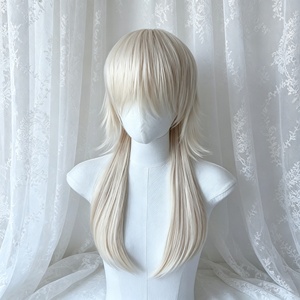Peluca de 24 pulgadas rubia platino con corte lobo, de fibra resistente al calor, con gorra ajustable, preestilizada, sin brillo, ideal para cosplay de <span class=keywords><strong>anime</strong></span> y videojuegos. - Product Image 1