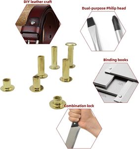 ASLLRISONY Sets Golden Chicago <b>Screws</b> Assorted Kit Sizes Of Round <b>Flat</b> Head Leather Rivets Metal <b>Screw</b> Used For Leather Crafts C - Product Image 6