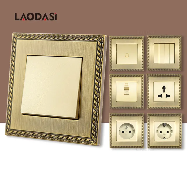 BAOBEN EU France Standard Retro Switch,European Vintage Metal Zinc Alloy Wall Socket,Universal Home Light Switch Power Outlet