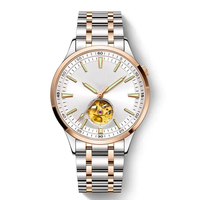 Montre mécanique automatique de luxe pour homme, bracelet en acier inoxydable, résistance à l'eau 30 m, fermoir caché à bouton-poussoir, cadran en verre