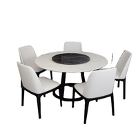 Moderne Grande Vente Restaurant Industriel Or Cadre Marbre Meubles Marbre Top Cuisine Ronde Ensemble Blanc Table À Manger