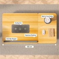 Table pliable pour ordinateur portable avec ventilateurs USB doubles, bureau en bois, 5 angles de hauteur réglables, cadre métallique, support portable pour lit et canapé