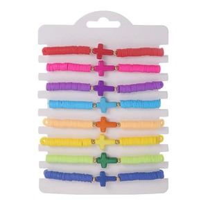 Cross Bracelet <b>Set</b> 8 Pieces Solid Color Polymer <b>Clay</b> Elastic Bohemian Style Women's Jewelry Gift - Product Image 5