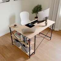 Bureau d'angle en PVC marron en forme de L, table d'étude réglable en hauteur, design moderne, bureau de travail