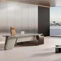 Bureau de direction moderne et luxueux avec armoire de rangement latérale, pieds courbes design, table de travail pour PDG et managers