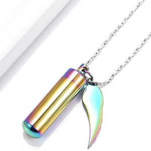 Liontin Kalung Wadah Abu Kremasi Baja Anti Karat Model Sayap Malaikat & Silinder Eternity - Product Image 4