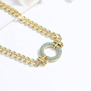 Colliers pendentifs pour femmes en alliage plaqué or 18 carats avec zircon 3A, chaîne cubaine tendance et luxueuse pour anniversaire - Product Image 5