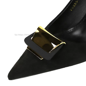 High Quality Super Women's Shoes Fine Suede Shallow Mouth Pointed Metal Decorative Single Shoe High <b>Heel</b> - Product Image 5