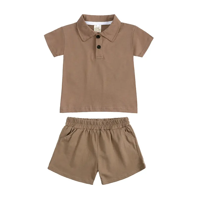 Toddler Boys Clothing Sets Two Pieces Solid Color T-shirt Polo Shirts and Shorts Set