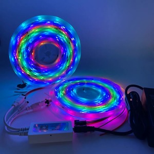 شريط إضاءة <span class=keywords><strong>LED</strong></span> مزود بعدد 24 مفتاحًا طوله 5 متر و10 متر شريط إضاءة ذكي مرن باللون الأحمر والأخضر والأزرق مع خاصية الواي فاي 60 مصباح <span class=keywords><strong>LED</strong></span>/متر تيار مستمر 12 فولت مخرج <span class=keywords><strong>5050</strong></span> شريط إضاءة <span class=keywords><strong>Led</strong></span> للعمل