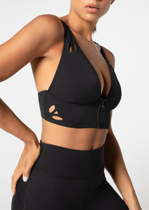 เสื้อชั้นในเล่นกีฬามีซิปตัดด้วยเลเซอร์สำหรับผู้หญิงเสื้อชั้นในโยคะธรรมดาเปิดหลัง - Product Image 3