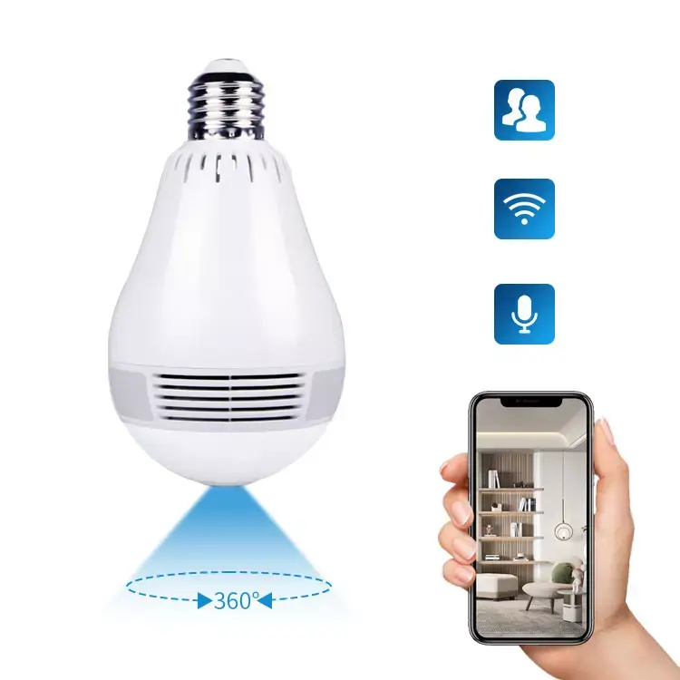 2.4GHz WiFi Smart Home Surveillance Cam with Motion Detection Alarm Night Vision Two Way Talk E27 V380Pro Light Bulb Camera