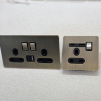 Interrupteur mural rétro en acier inoxydable vert bronze 250V 146 86 Double prise UK13A Allemagne France USB-C 45A