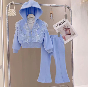 European and <strong>American</strong> Girls' Casual Print Long Sleeve Cardigan Suit with Bow Hood Cross-Border New Style - Product Image 4