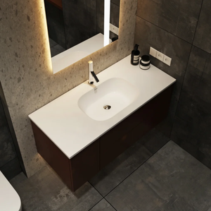 Интегрированная современная тумба для ванной с мраморной квадратной раковиной, бесшовная, настенная, с легкой очисткой - Product Image 1