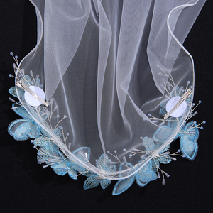 <span class=keywords><strong>Voile</strong></span> de mariage de <span class=keywords><strong>mode</strong></span> avec papillon bleu broderie chapeaux femmes voiles longueur moyenne overedge voiles de mariée - Product Image 6