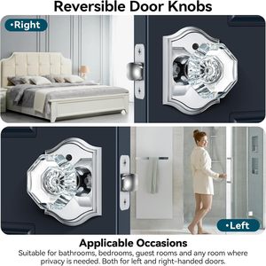 Calzibeno Glass Door Knobs Octagon Crystal Interior With <b>Lock</b> Polished Chrome Modern Design For Bedroom Door - Product Image 5