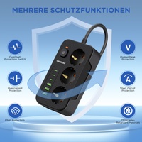 Multiprise européenne 3USB 3Type-C prise à trois fentes noir multi-trous commerce électronique commerce extérieur prise standard européenne transfrontalière