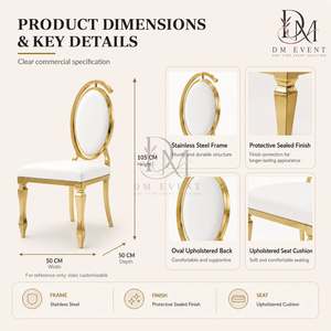 Double Oval <b>Medallion</b> Back <b>Gold</b> Stainless Steel Wedding Chair with White Cushion for Banquet and Hotel Events Wholesale Seating - Product Image 5