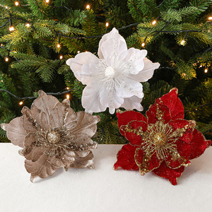 Fleurs de Noël artificielles DIY à paillettes, Décoration artificielle, Grandes fleurs de Poinsettia pour Noël - Product Image 1