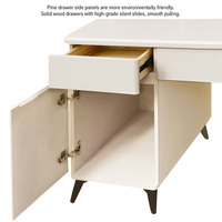 Bureau d'ordinateur portable élégant de style crème français avec étagère supérieure, tiroirs de rangement, ensemble de table d'étude et d'écriture blanc romantique