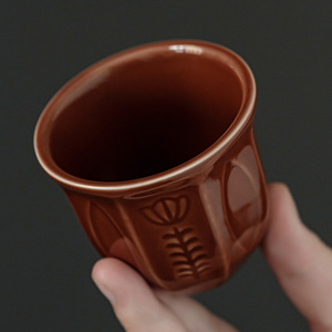 Pine Pavilion <b>Ceramic</b> Tea <b>Mugs</b> Red Embossed Flower Design Traditional Chinese Style Heat Resistant <b>For</b> Afternoon Tea Gift - Product Image 4