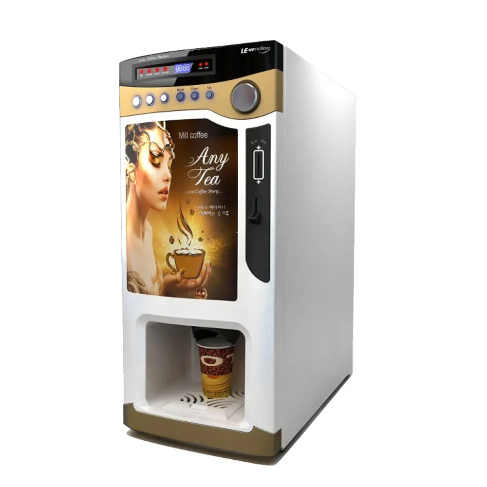 Máquina de venda de café le303v, máquina pequena de venda quente instantânea de café turco totalmente automática com moedas