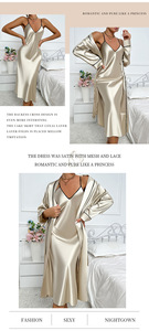 Mịn tùy chỉnh của phụ nữ ren-up Áo ngủ treo thiết lập nữ tính hai mảnh đồ ngủ có thể được mặc như một lớp bên ngoài - Product Image 4