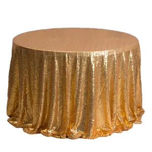 豪華なキラキラ長方形テーブルクロスリネンカバーオーバーレイ120インチダークゴールドスパンコールラウンドテーブルクロス結婚披露宴の装飾用
