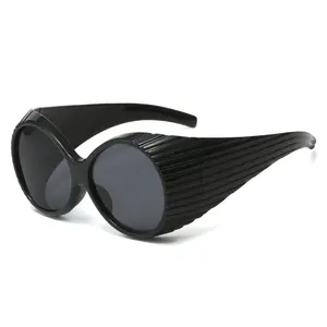 TY1622 kacamata hitam model Oval untuk pria wanita, kacamata hitam motif garis-garis kaki lebar, kacamata bulat ukuran besar, kacamata hitam gradien baru