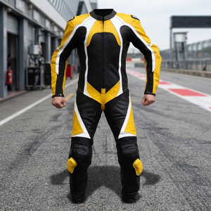 Combinaison de moto en cuir de vachette jaune et noir, vêtements de sport grande taille - Product Image 2