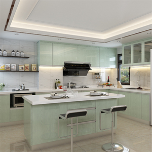 Simple de alto brillo gabinetes de cocina modernos diseños verde europea con canal de mármol, cocina y comedor Lemari Dapur - Product Image 1