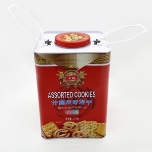 Boîte rectangulaire en fer blanc de 2 kg pour aliments, avec impression offset et couvercle à vis, idéale pour bonbons, chocolats, aliments pour animaux et biscuits - Product Image 1