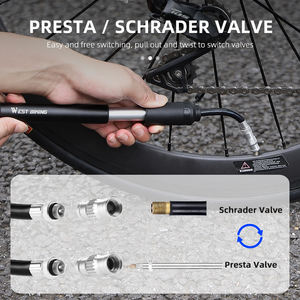 WEST BIKING Mini bomba de aleación de aluminio portátil ligera bomba de bola de aire de presión de ciclismo bomba de bicicleta de válvula Schrader <span class=keywords><strong>Presta</strong></span> - Product Image 3