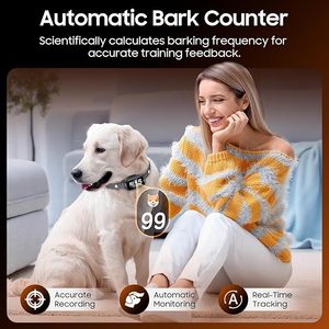 Automatisches Anti-Bell-Halsband mit 4 Trainingsmodi, IPX7 Wasserdicht, Hunde-Erziehungshalsband mit TFT-Farbbildschirm, Metallgitterband und Bellzähler - Product Image 5
