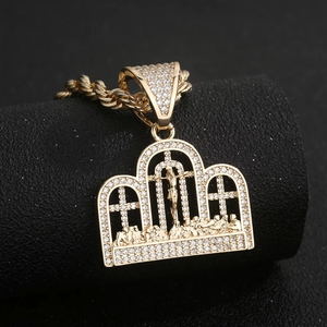 14K 镀金最后的晚餐吊坠 CZ 十字架吊坠 Dijes De La Ultima Cena Oro Laminado 宗教天主教珠宝吊饰 - Product Image 4