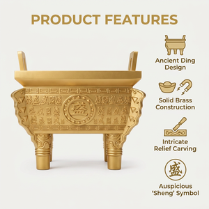 Massiver Messing Traditioneller Chinesischer <span class=keywords><strong>Ding</strong></span>-Topf für Wohlstand, Gravierter <span class=keywords><strong>Sheng</strong></span>-Topf, Vergoldeter Feng Shui Kessel für Reichtum, Schreibtisch-Deko - Product Image 5