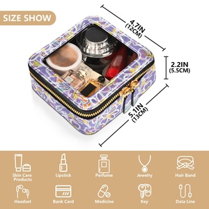 Hot Selling Custom Print Lavender Leather Make up Pouch Toiletry Organizer Case Mini Makeup Bag Cosmetic Box with Clear Window - Product Image 4