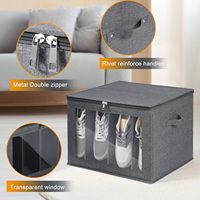 Organisateur de chaussures en tissu rectangulaire gris, lot de 2, anti-poussière, séparateurs réglables, empilable, pliable, capacité de 24 paires