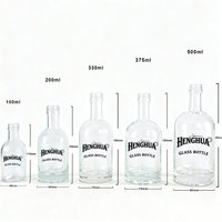Bouteille de vodka ronde en verre style nordique, 100ml, 200ml, 330ml, 375ml, 500ml, givrée ou transparente, pour spiritueux et whisky, avec bouchon à vis