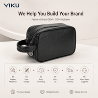 Tas Clutch Pria Custom Bahan Kulit PU, Tas Tangan Resleting Ganda, Dompet Organizer Perjalanan, Produsen Pabrik Label Pribadi OEM ODM
