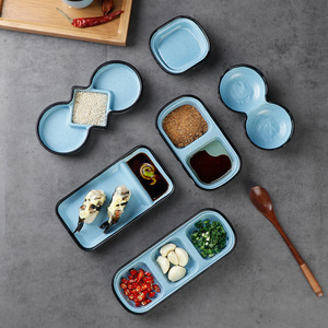 Juego de platos para salsa de soja, cerámica azul, cuencos divididos para restaurante, vajilla de mesa con cuchara y bandeja - Product Image 2