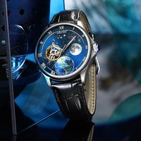 Montre mécanique pour homme, étanche 3 ATM, affichage soleil/lune, 40 mm, bracelet en cuir, alliage, verre minéral, montre-bracelet de luxe élégante