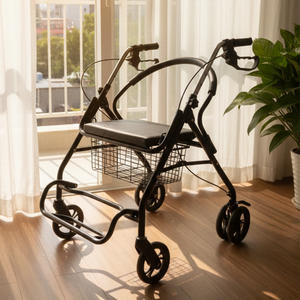 Роллатор-ходунки с регулируемой высотой, корзиной и сиденьем для пожилых людей с ограниченной подвижностью, легко маневрируются и хранятся. - Product Image 6