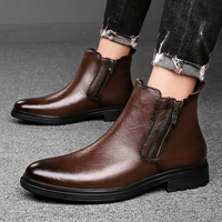 Bottines Chelsea en cuir pleine fleur authentique pour hommes, grandes tailles 38-47, bottines habillées à fermeture éclair latérale
