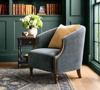 Fauteuil lounge RH Pristine en lin américain moderne, taille personnalisable, chaise d'appoint de luxe en bois sculpté, rembourrée en bois dur naturel
