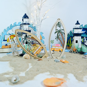 Nouveau Pendentif Décoratif Thème Nautique en Bois Style Méditerranéen pour l'Été, Planches de Surf, Océan, Palmiers et Feuilles de Monstera pour la Maison - Product Image 2