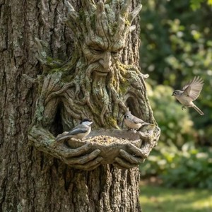 Mangeoire à oiseaux fantaisie en forme d'homme-arbre, sculpture en résine <span class=keywords><strong>Greenman</strong></span> avec bol portable pour l'extérieur, le jardin, l'attraction de la faune. - Product Image 2