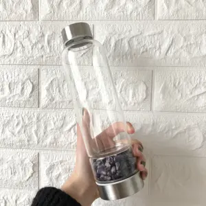 Natural Healing Quartz Rose Crystal Elixir Water Bottle With Crystal Inside