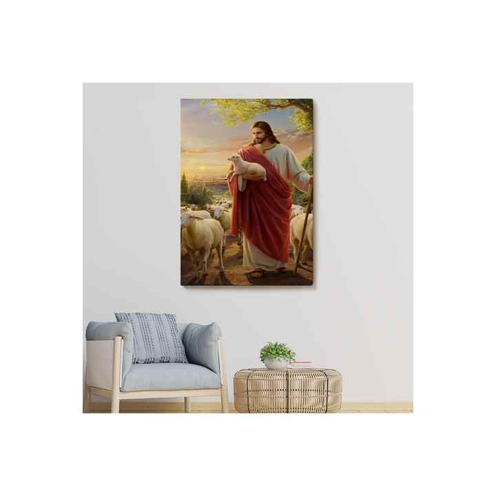 Jesus Christ with the Lamb Lost Lamb Canvas Painting, Church Wall Art Decorations-5218